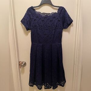 MissMay Retro Gorgeous City A-Line Dress Women's Short Sleeve Navy Lace